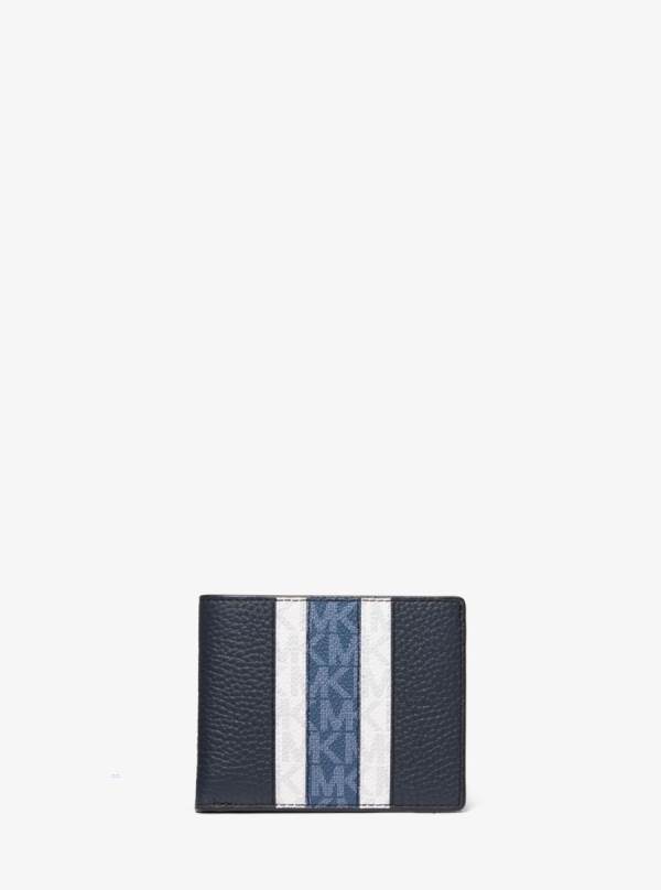 Panske Penazenky Michael Kors Hudson Logo Stripe Leather Slim Billfold Námornícka Modrá - Doplnky Michael Kors Akcia | RGPML-9748